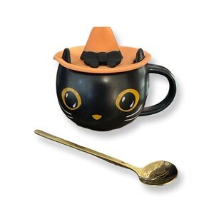 Halloween black cat Starbucks coffee/tea mug with spoon